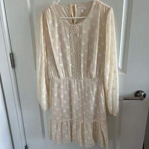 🌟$25🌟LC Lauren Conrad Cream Lace-Trim Midi Dress